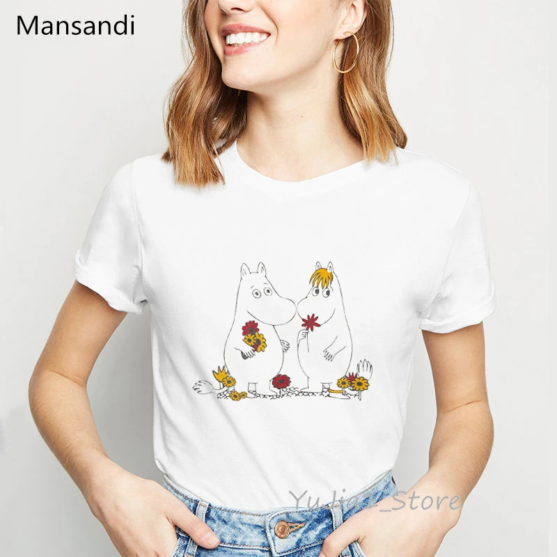 Moomins, футболка с надписью на день, футболки с графическим принтом, женские модные Забавные футболки, Женская Футболка harajuku tumblr, топы, футболка femme