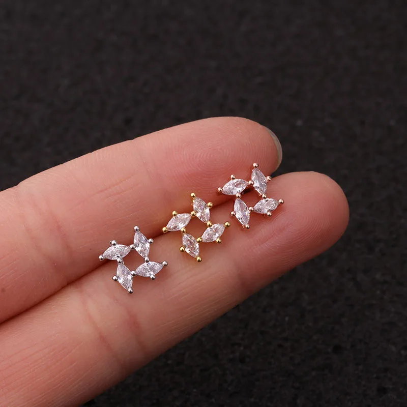 

New Creative Zircon Earrings with Ball Ear Stud Female Ear Cartilage Puncture Foreign Trade Stainless Steel Ornament
