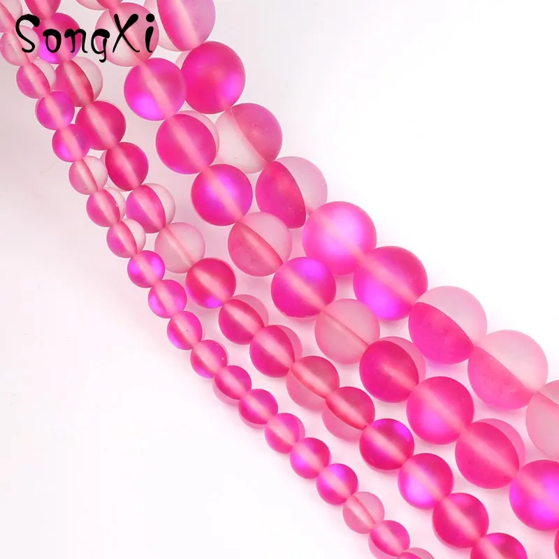 6mm-12mm Natural Dull Polish Matte Rose Red Flash Crystal Smooth Glitter Round Beads Diy Bracelet for Jewelry Making 15 Inches | Украшения