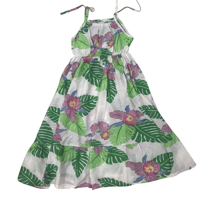 

2020 summer Korean baby kid girl beach casual leaf floral print strap sling long dress children clothes girl vacation vestidos