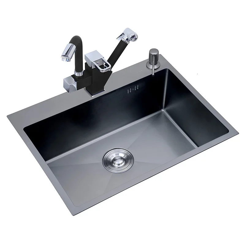 Kitchen sink black technology 304 stainless steel simple manual sink sink sink basket and sewer pipe free delivery