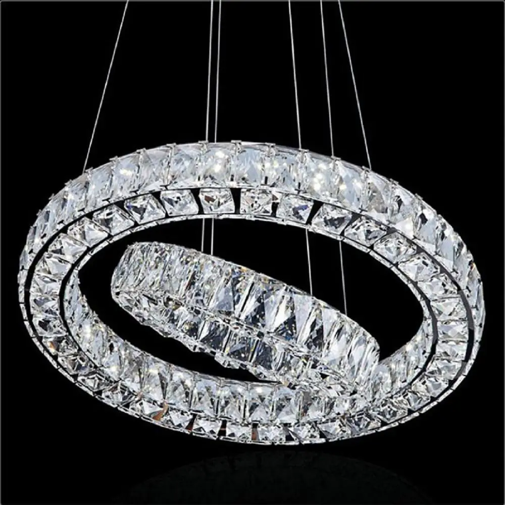 

Modern Led long Crystal Pendant Lamps D20 D30 D40 D50 D60 D70 D80cm 2 round rings combination Dinning Living Room lustres Lights