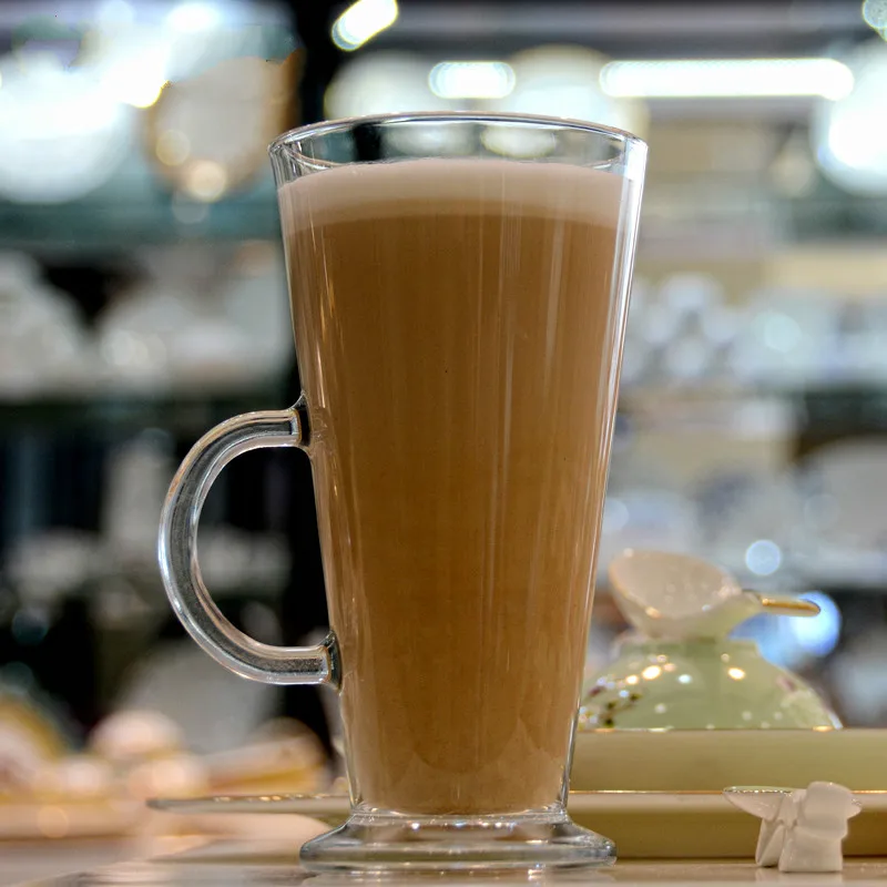 Большая объемная кофейная чашка с ручкой многослойная для чая смузи прозрачная