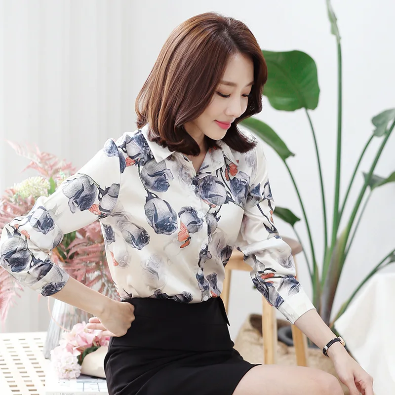 

Hand-Painted Top Women Long Sleeve Shirt White Shirt Women's 2019 Autumn New Style Korean-style Loose-Fit National Style Retro