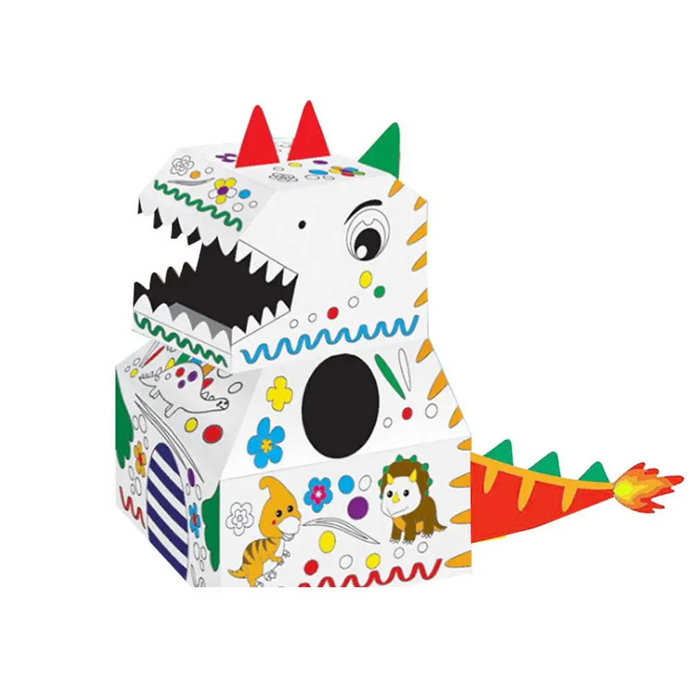 

Carton Cardboard Box Dinosaur Dressing Wearable DIY Toy For Children Kids Kindergarten Animal Handmade Art Craft For Indoor Outd