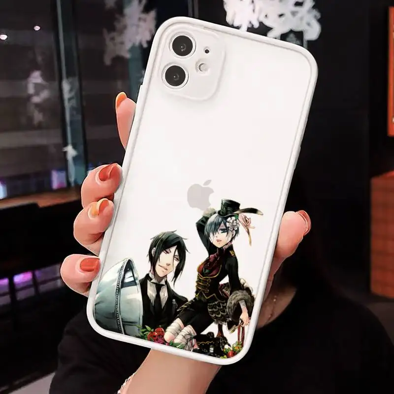 

Black Butler anime cartoon rose Phone Cases Matte Transparent for iPhone 7 8 11 12 s mini pro X XS XR MAX Plus cover funda
