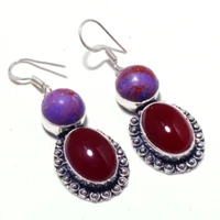 genuine carnelian purple turquoise silver overlay on copper earrings hand made jewelry gift