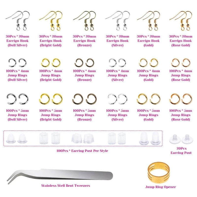 

1902Pcs Earring Making Kit Earring Hook Earring Backs Jump Rings Jewelry Making X7YA