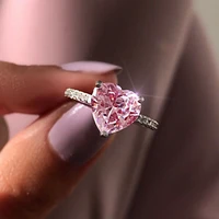 fashion crystal heart wedding ring for womens zircon engagement rings pink silver color glamour jewelry gift new