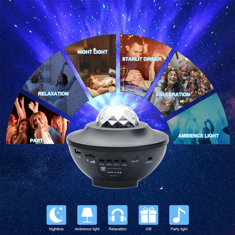 

Creative USB Starry Projector Lamp Bluetooth Music Speaker Romantic Dreamy Water Wave Night Light Wedding Decoration Lamp Home