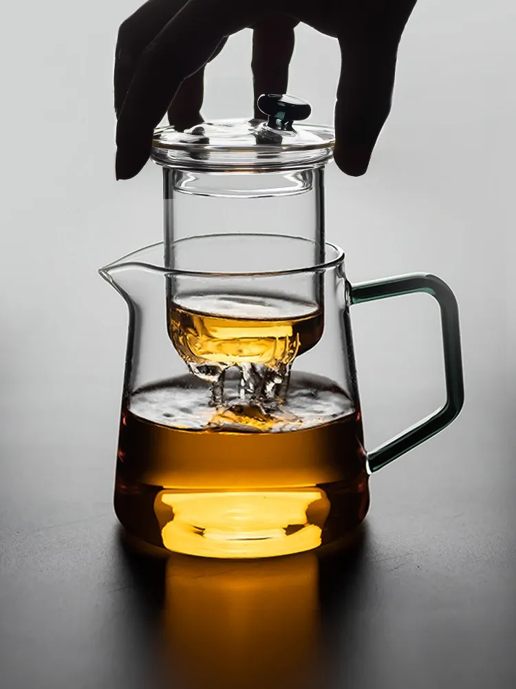 Чайник стеклянный прозрачный с фильтром для заваривания набор из черного