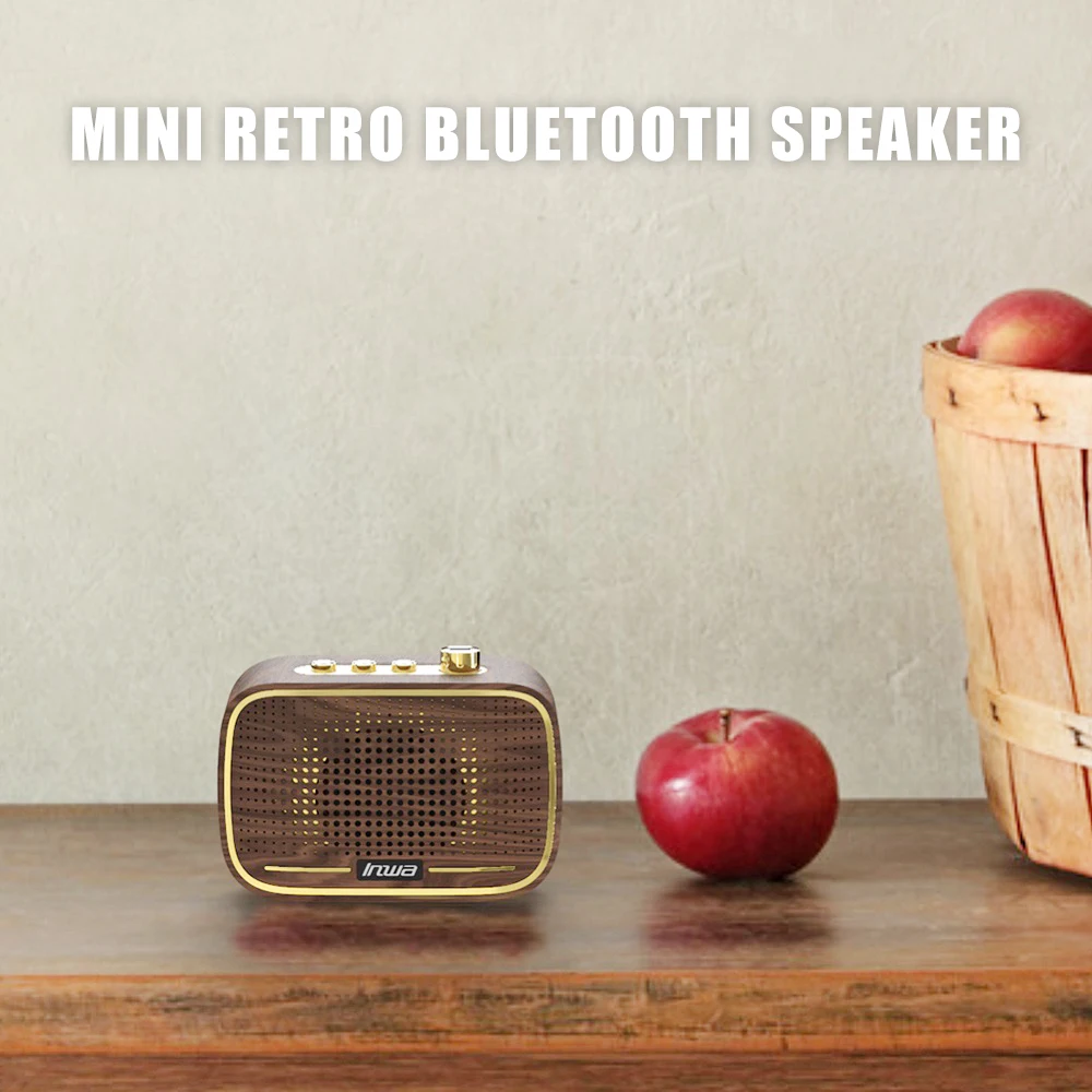 

INWA Retro Mini Wireless Portable Bluetooth Speaker Plastic Wooden Grain Music Surround Sound System Upgrade Support USB AUX