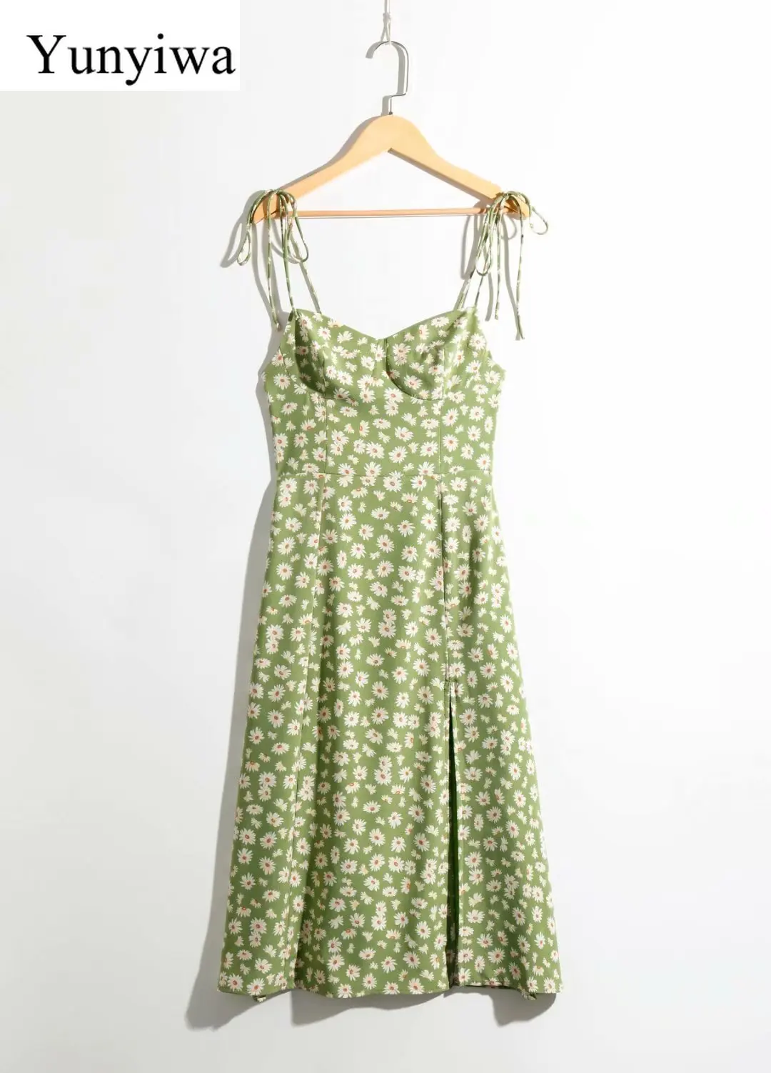 Женское платье новинка 2020 длинное стильное на бретельках с подсолнухом женские