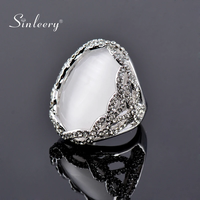 SINLEERY роскошные большие белые опаловые овальные кольца на палец с сияющим