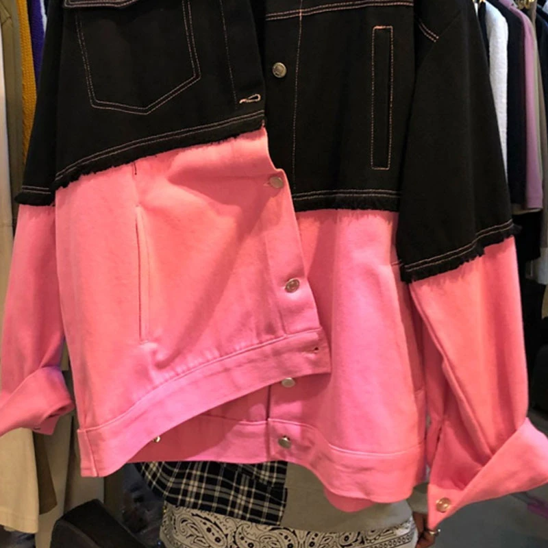 

2021 New Single-breasted Oversized Pocket Denim Jacket Stitching Jeans Autumn and Winter Ladies Retro Loose Basic Jacket