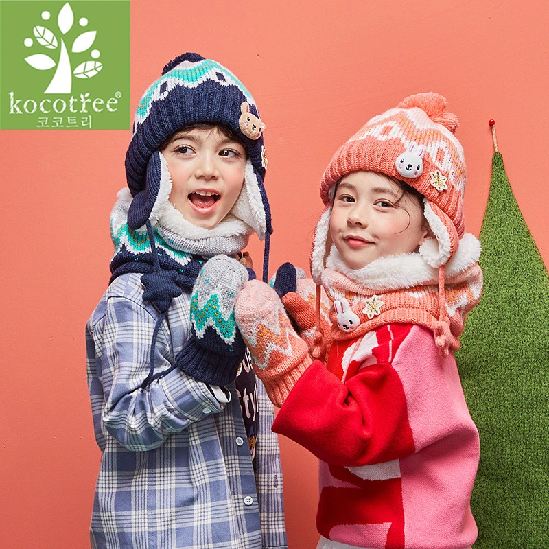 Зимний детский шарф шапка и перчатки наборы для детей Мультяшные животные