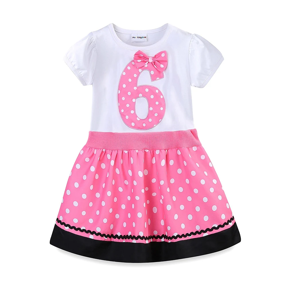 

LittleSpring Cute Little Girls Dresses Figure Dot Print Pattern Cotton Birthday Dress Summer