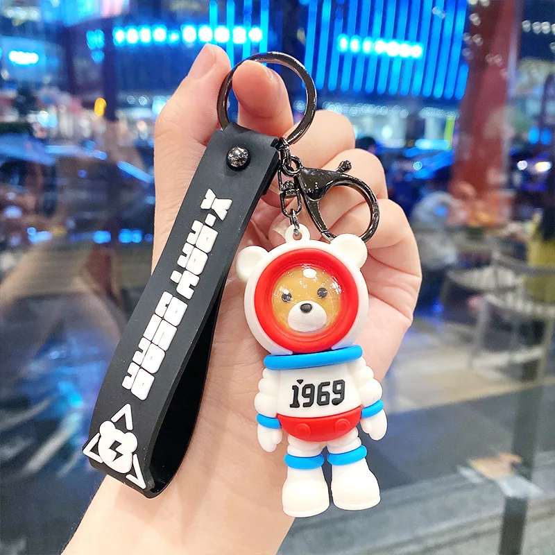 

New Product Cartoon Space Bear Three Dimensional Keychain Pendant Epoxy Lovers Cute Keychain Bag Ornament Keyring Charm Jewelry