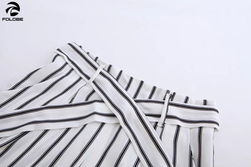 

FOLOBE New hot fashion Spring summer women pants lace up waist striped long pant wide leg pants trousers 2020 fashion