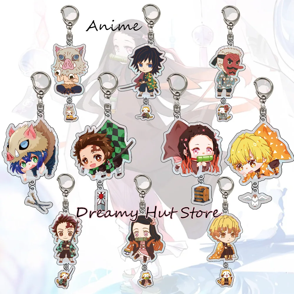 

2021 New Anime Q Edition Demon Slayer: Kimetsu No Yaiba Acrylic Pendant Tanjirou Nezuko Keyring Decor Keychain Gifts Keychains