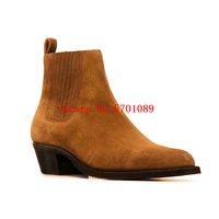 genuine leather paris ankle chelsea boots suede london pull on western cowboy fashion shoes 37 46