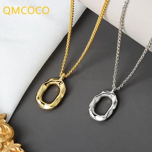 QMCOCO Simple Trendy Silver Color Oval Necklace For Woman Fashion Creative O-Shape Geometric Pendant Wedding Bride Jewelry Gifts
