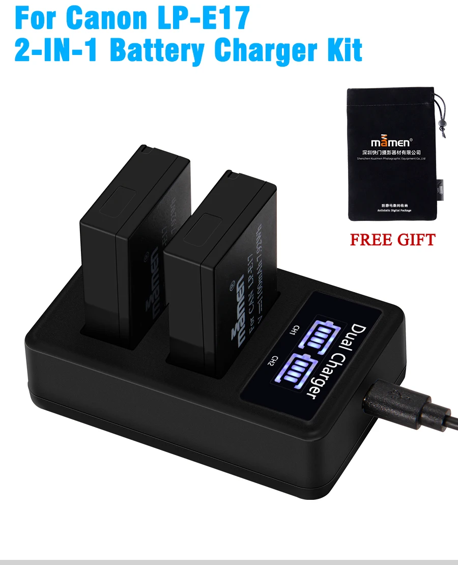 Mamen 2 шт. LP-E17 LPE17 LP E17 цифровой батарейный блок+ USB ЖК-дисплей двойной Зарядное устройство для цифровой однообъективной зеркальной камеры Canon EOS M3 M5 M6 поцелуй X8i 750D 760D T6i T6s 800D