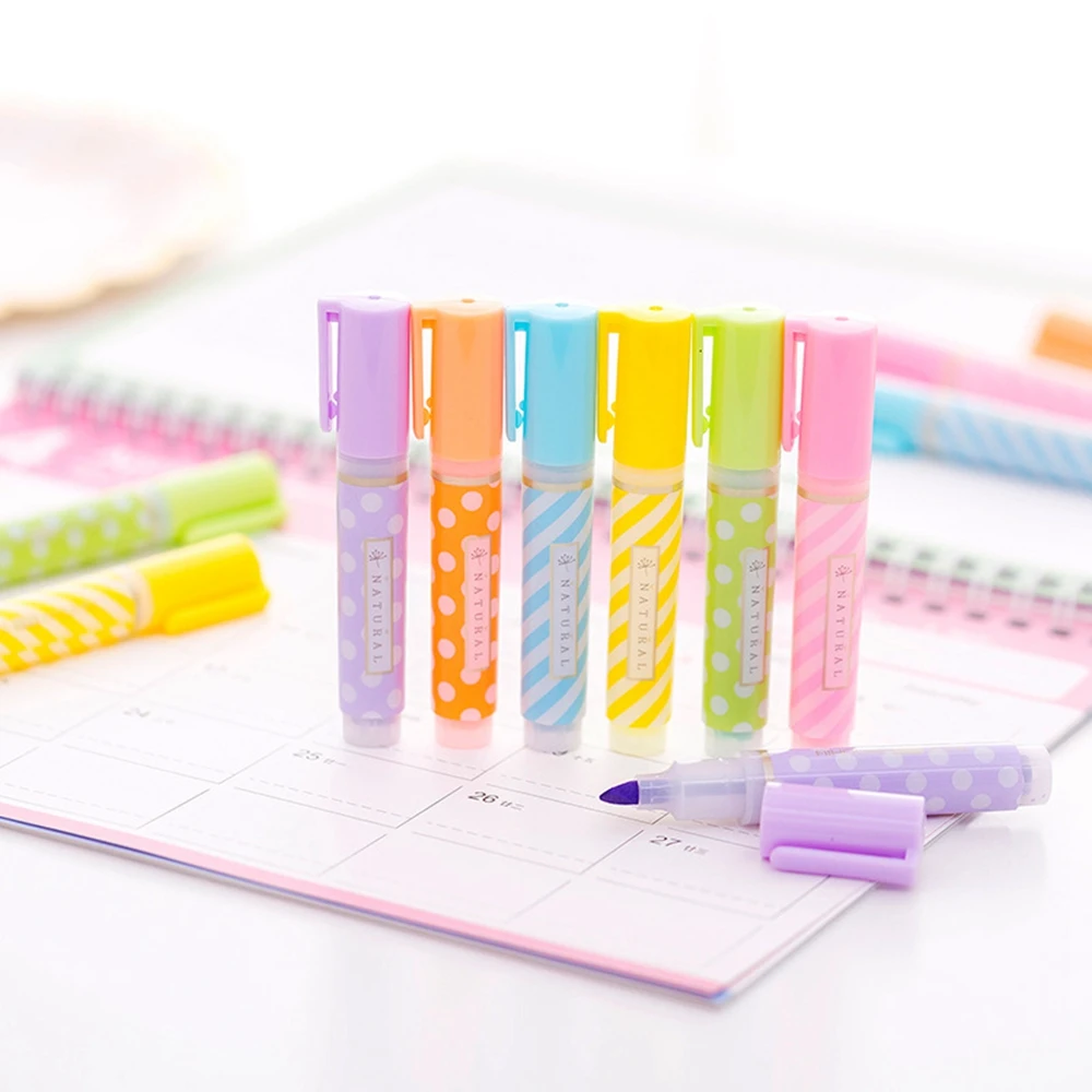 6 шт./лот в милый горошек Пластиковая обувь полоску и выделители Kawaii маркеры