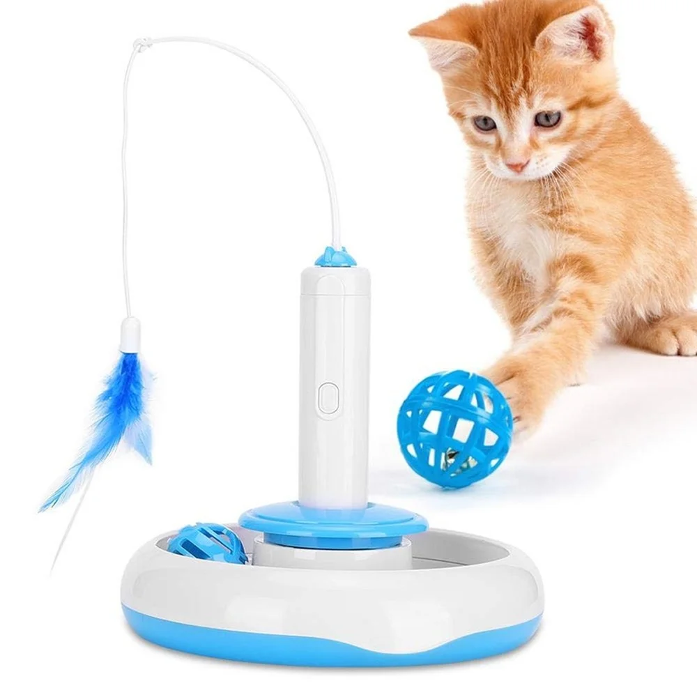Electric Cat Stick and Tower of Tracks Toy Automatic Rotating Interactive Cats Toys Ball Turntable Pet Kitten Funnny Sticks | Дом и сад