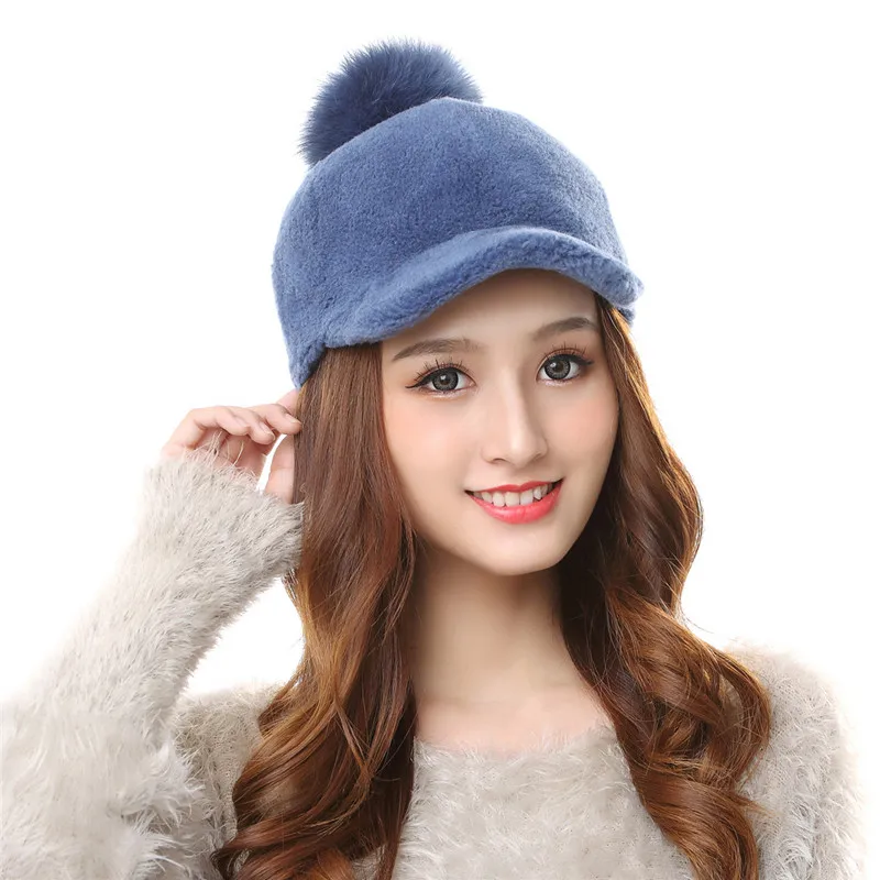 2020 женская зимняя шапка из натурального меха теплая овчины с помпоном лисьего