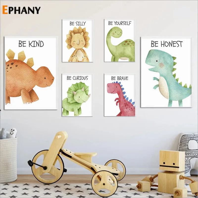 

Cute Cartoon Dinosaur Quote Nursery Wall Art Nordic Canvas Painting Pictures Baby Kids Bedroom Decor Posters and Prints