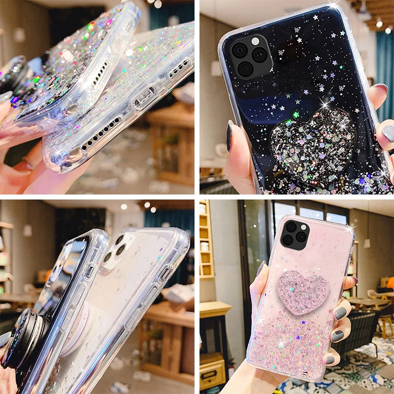 

Glitter Epoxy Case For IPhone 12 Pro Max Case Cover For Funda Iphone 11 Pro 12 Mini Xs Xr 6 S 7 8 Plus SE2 iphone Phone Holder