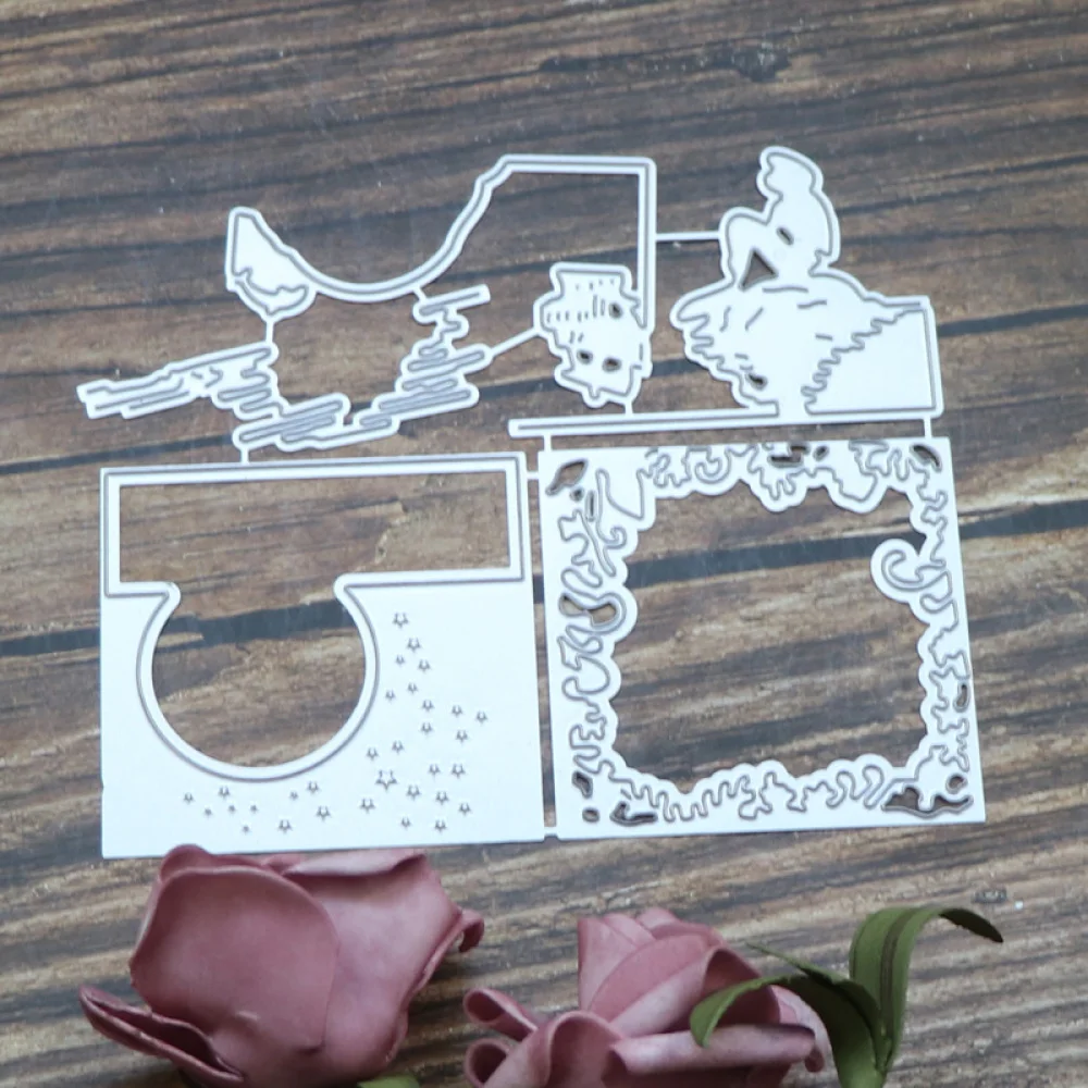 Ночной вид девушка на берегу реки металлический Трафаретный вырубной штамп