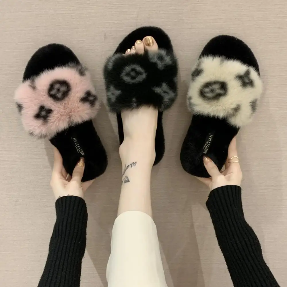 

New Winter Women Memory Foam Cozy Home Slippers Faux Fur Flat Warm Plus Female Comfort Hairy Soft Non-Slip OpenToe Perfect