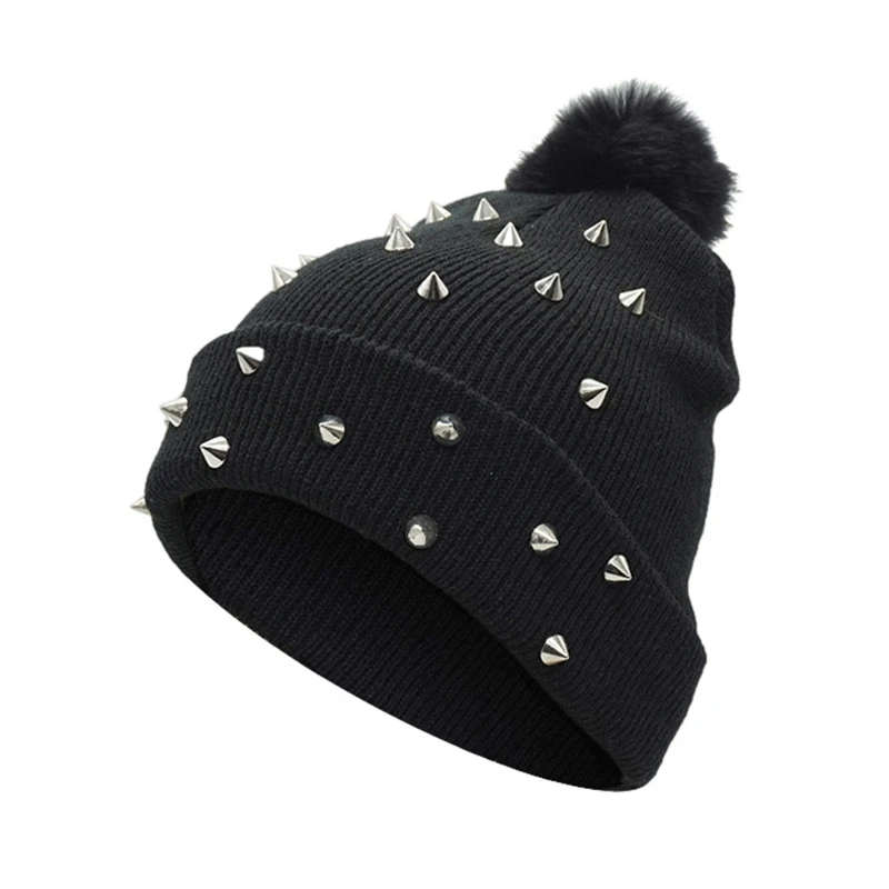 

2022 New 18x35cm Acrylic Black Soft Punk Knitted Beanie Warm Hat for Women and Girls