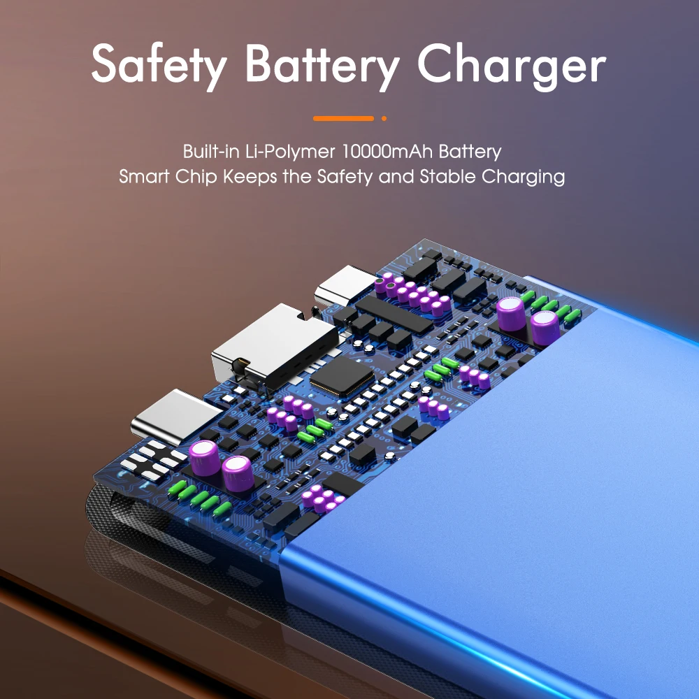 YKZ 10000 мАч Внешний аккумулятор портативный USB Type C Мини быстрая зарядка мобильный