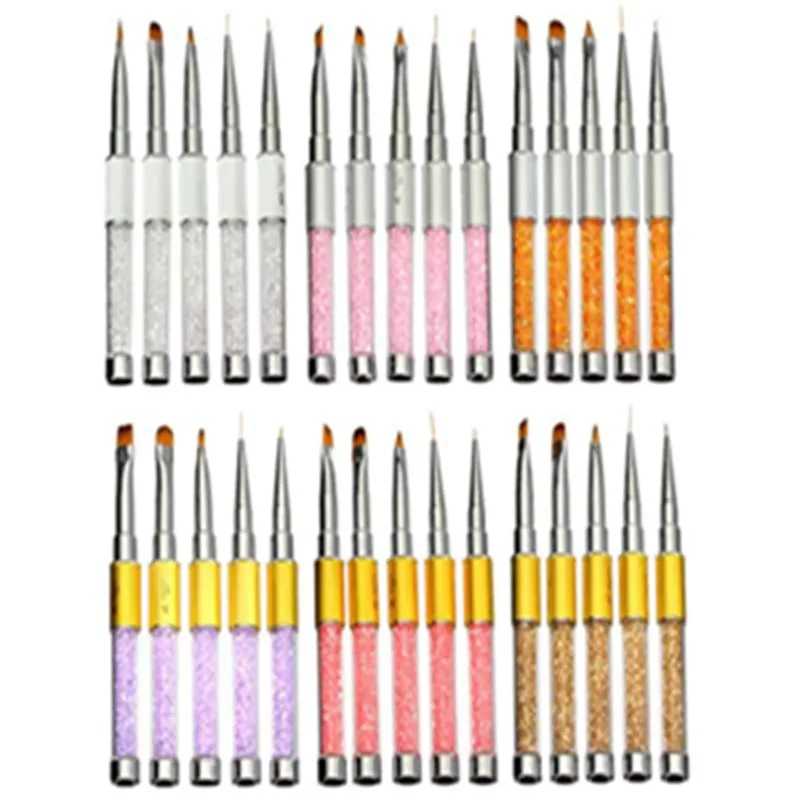 

5pcs Steel Metal Nail Art Dotting Pen Acrylic Drawing Painting Liner Flower Brush Manicure Tools Decoration Rhinestone Crystal