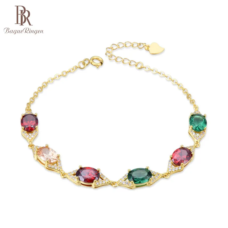 Женский овальный браслет из драгоценных камней Bague Ringen серебряный 925 пробы с