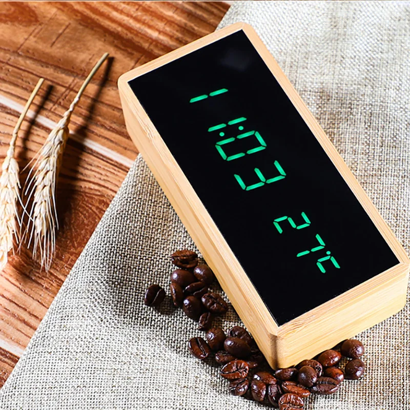 Светодиодный электронный будильник из бамбукового дерева настольные часы с