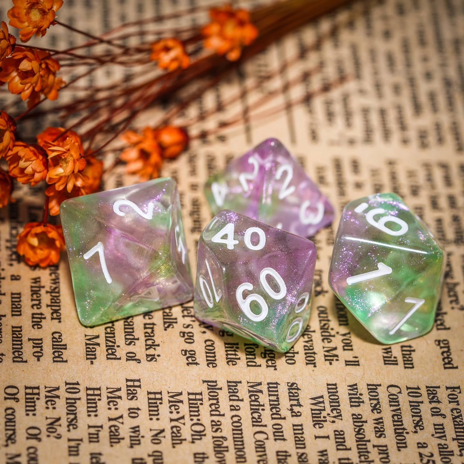 7 шт./компл. розовый/зеленый игральные кости DND набор D4 D6 D8 D10 D % D12 D20 прозрачные с