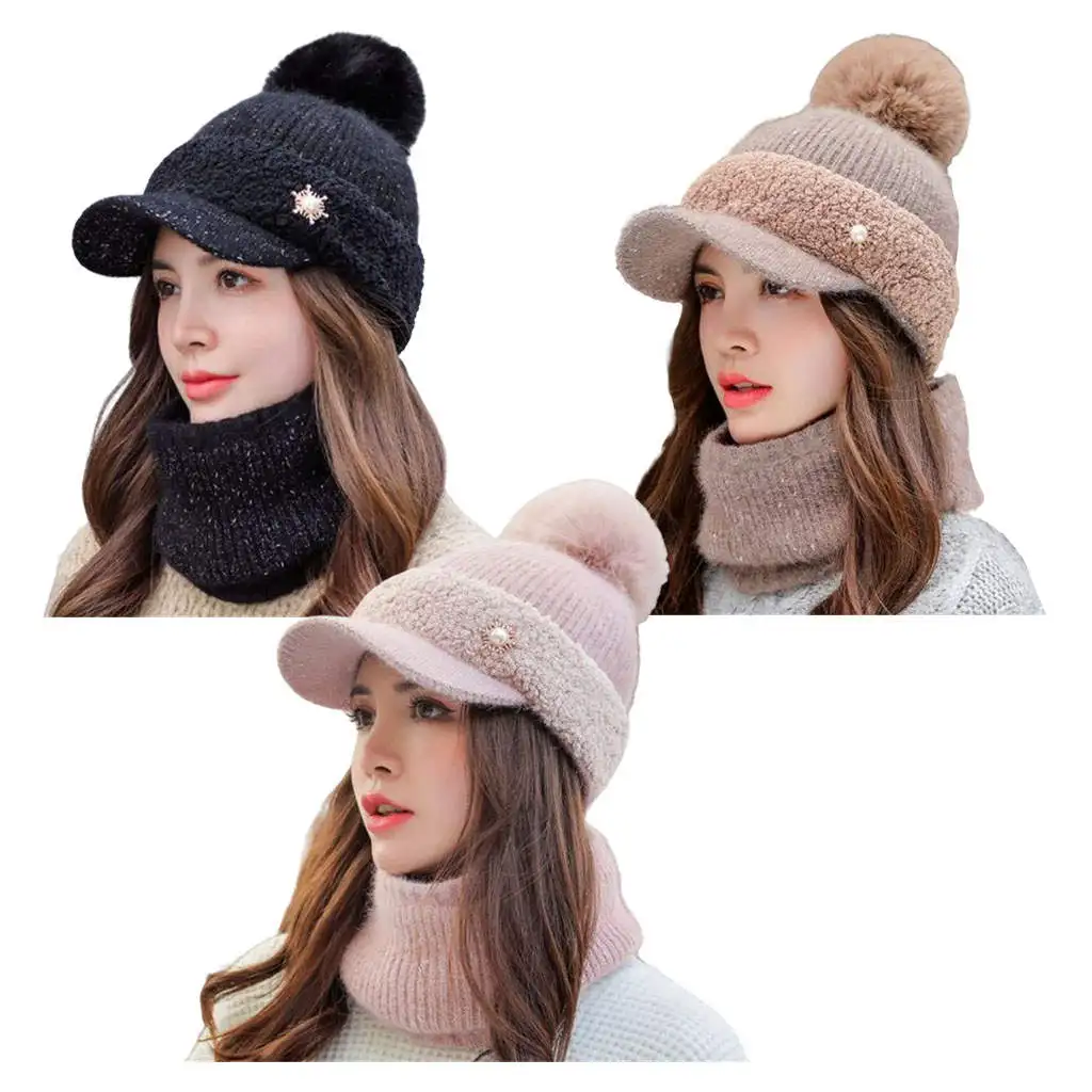 Женская теплая зимняя шапка-козырек в виде черепа Вязаная Шерстяная Толстая для