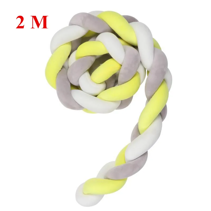 GrayYellowWhite 2M Подушка-бампер для новорожденной кровати с узлом, Подушка-бампер для детской кроватки, бампер для детской кроватки - Цвет: GrayYellowWhite 2M