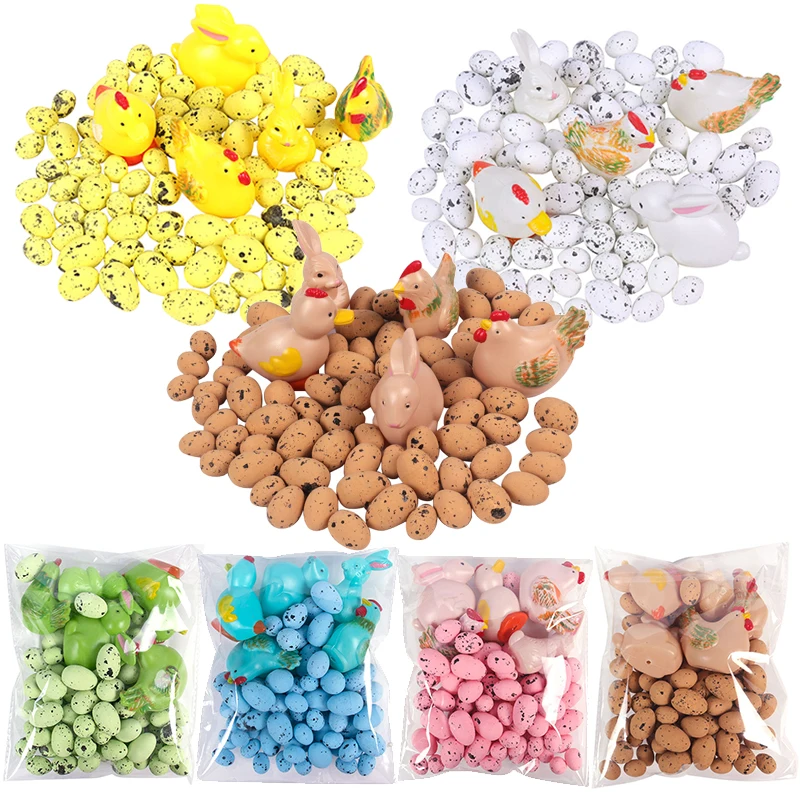 

77pcs Painting Foam Easter Eggs Colorful Fake Egg Bunny Chick Ornaments Easter Wreath Decoration Happy Easter Party Favors Gifts
