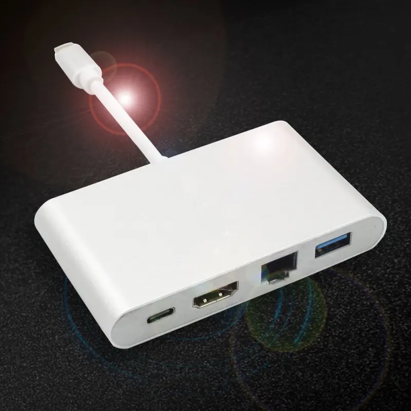 Type-C USB C к HDMI 4K + Gigabit Ethernet (порт RJ45) 3 0 1 Type адаптер Цифровой AV видео конвертер |