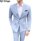 Осенне-зимний новый Небесно-Голубой клетчатый костюм из 2 предметов (пиджак + брюки) деловой офисный костюм Terno Masculino модный приталенный костюм для мужчин