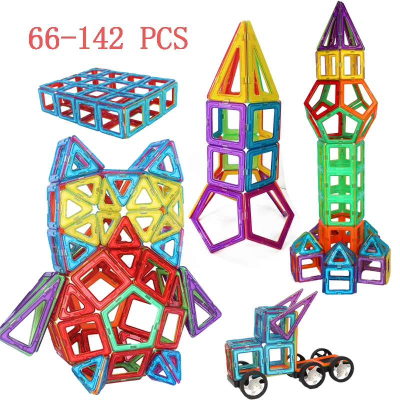 

66-142 Pcs Big Size Magnetic Building Blocks Brick Plastic triangle square toys DIY Stitching For Boy Birthday Christmas Gifts