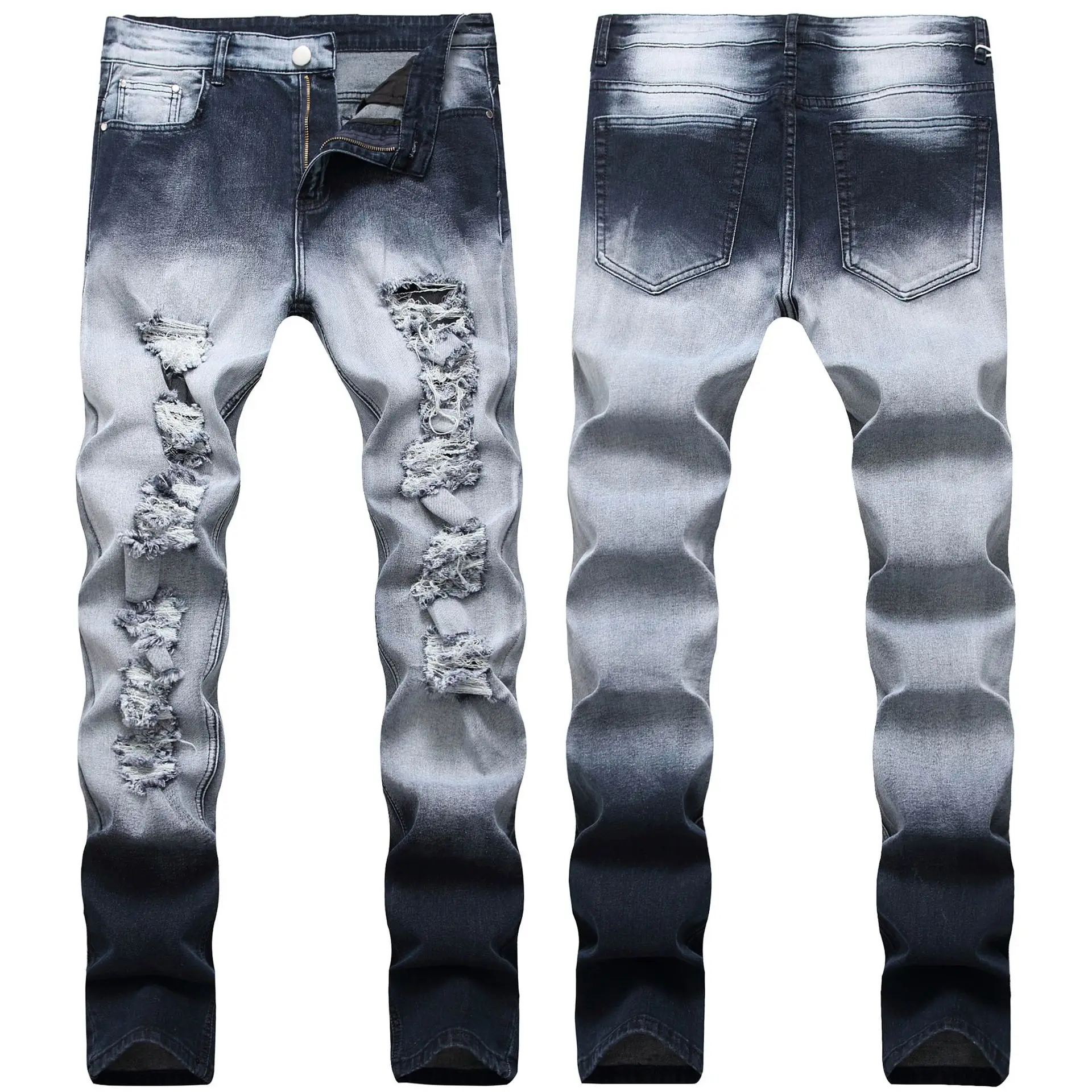 

2022 Men's New Ripped Jeans Youth Two-Color Stretch Jeans