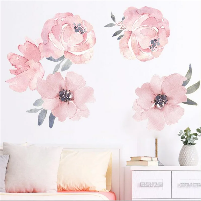 

Pink Watercolor Peony Flowers Wall Stickers For Kids Room Living Room Bedroom Home Decoration Wall Decal Home Decor Floral