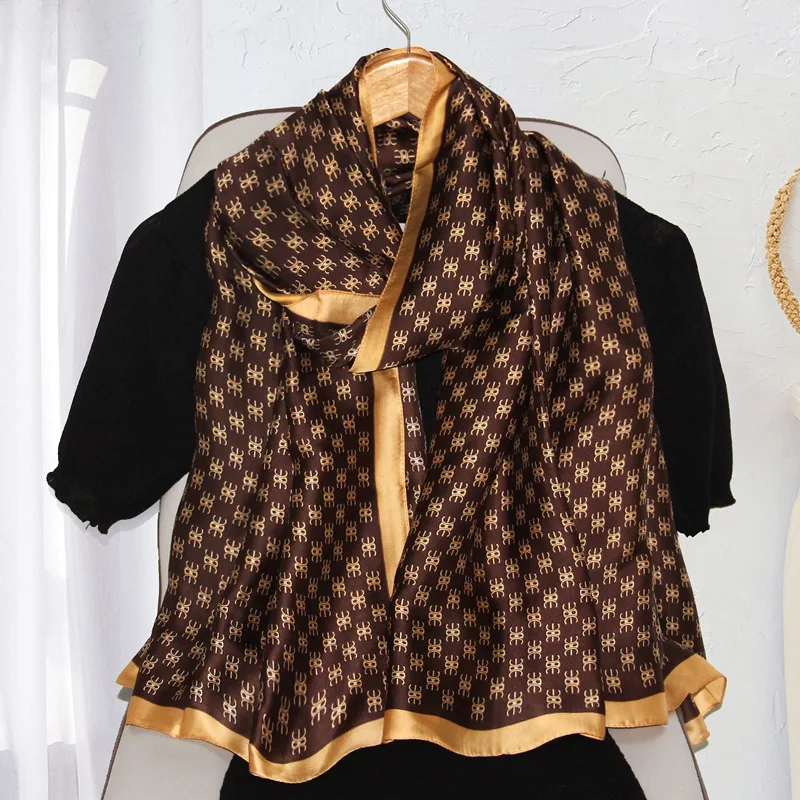 Модный Универсальный женский шарф из искусственного шелка с четырьмя листьями и