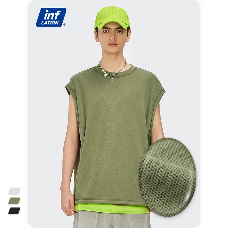 

INFLATION Men's Tank Tops 2021 Summer Harajuku Cotton Sleeveless T-shirts Men Japan Style Blank Vest Men Casual Tees 5295S21